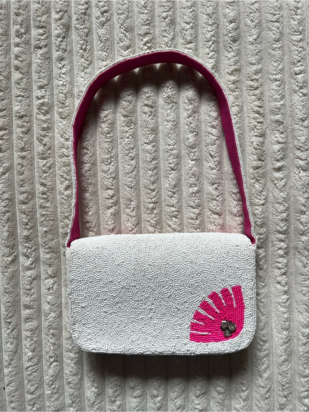 Anthropologie Pink & White Beaded Shoulder Bag - Picture 3 of 5